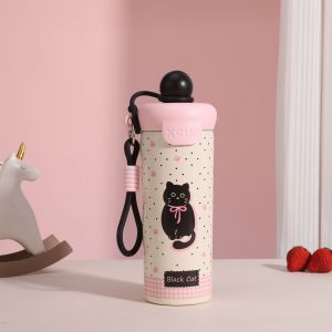 AU Stainless steel water bottle insulated water bottle floating water bottle cartoon design large capacity with straw with carrying strap suitable for students
