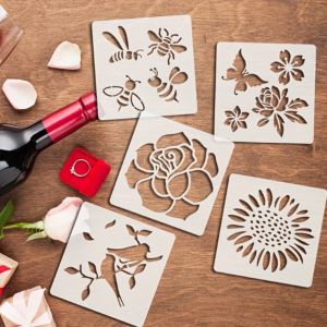 DIVATEN 7/9 Pack Birds Flowers Painting Stencils Butterfly PET Spray Paint Stencils  Reusable DIY Art Templates DIY Craft