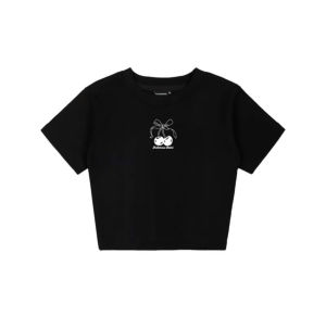 Áo Thun Croptop Tay Ngắn In Hình Trái Cherry Siêu Dễ Thương Dễ Phối Đồ