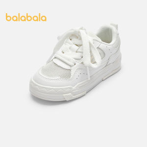 Balabala Childrens Shoes Childrens Board Shoes Girls Small White Shoes 2024 Summer New Shoes Non Slip Solid Color Mesh Shoes