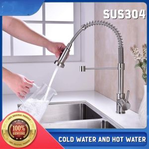 【SG STOCK】Kitchen Spring Sink Faucet Pull Down Sprayer (Cold and Hot Water)with Brass and Stainless Out Sink Tap