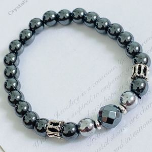 Hematite Natural Crystal Stone 14k Silver Bracelet Spiritual Healing Men