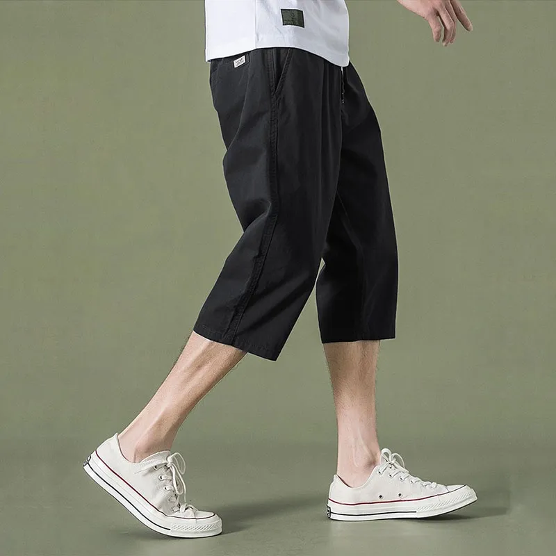 Men Running Cropped Pants Ice silk Summer Quick Dry Training Fitness 3/4  Trousers Pocket Joggings Pant Male Gym Sweatpants