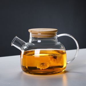 Teko Kaca Tea Pot Tahan Anti Panas Tutup Kayu Infuser Pitcher TeaPot Glass Borosilicate Bisa Dimasak