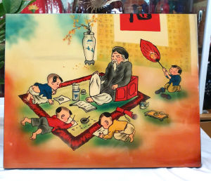 Tranh sơn mài cao cấp Thanh Bình Lê Thầy đồ 30x40 cm