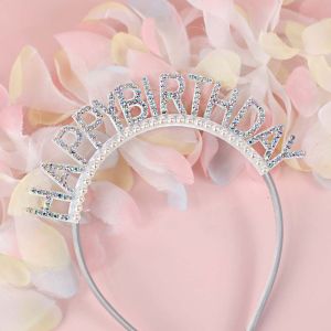 VCH Women Birthday Hat Headdress Queen Alloy Birthday Decoration Letter Female Jewelry Birthday Hair Hoop Rhinestone Crown Happy Birthday Headband