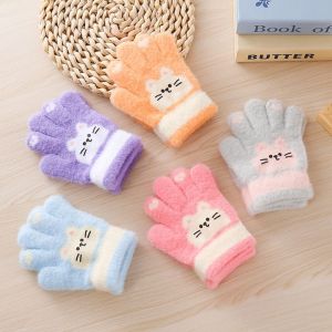 MINIFELE 262 Cute Cat Childrens Gloves Thickened Warm Plush Gloves Boys and Girls Cold-proof Glove Autumn and Winter