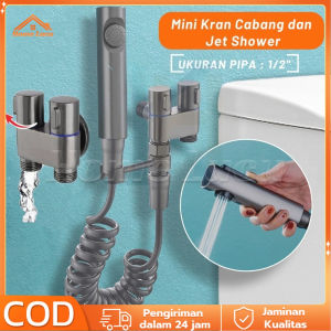 Jet Shower Toilet Duduk Kran Shower Kamar Mandi Abu-abu Mini Kran Cabang dan Jet Shower SUS 304 Toilet Hitam Matte 1/2 Inch dengan Selang 1.5M Kran Air Double Kran Washing Machine Bidet Spray