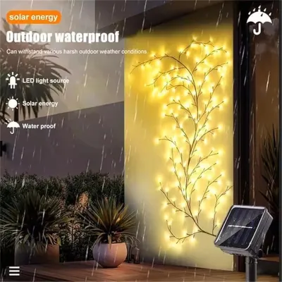 1pc Solar Willow Vine Light For Outdoor Wall Balcony Garden Decor72/96LEDS Solar String Fairy Light Waterproof For Christmas