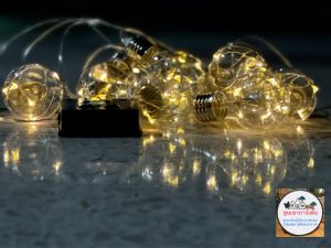 ไฟพลังงานแสงอาทิตย์ หลอดไฟ LED String 5 M 10 Bulbs ไฟนางฟ้าโคมไฟกลางคืนกลางแจ้ง ตกแต่งสวนกันน้ำ ไฟสายคริสต์มาส โทนแสงสีวอมไวท์/ขุนเขาการ์เด้น