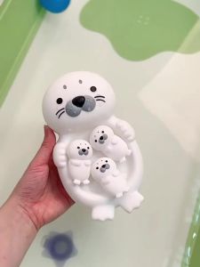 4-in-1 Seal Bathtub Toys Mother-Baby Floating & Nesting Set Easy-Clean Non-Toxic Rubber Fun Montessori Bath-Time Gift for Boys & Girls