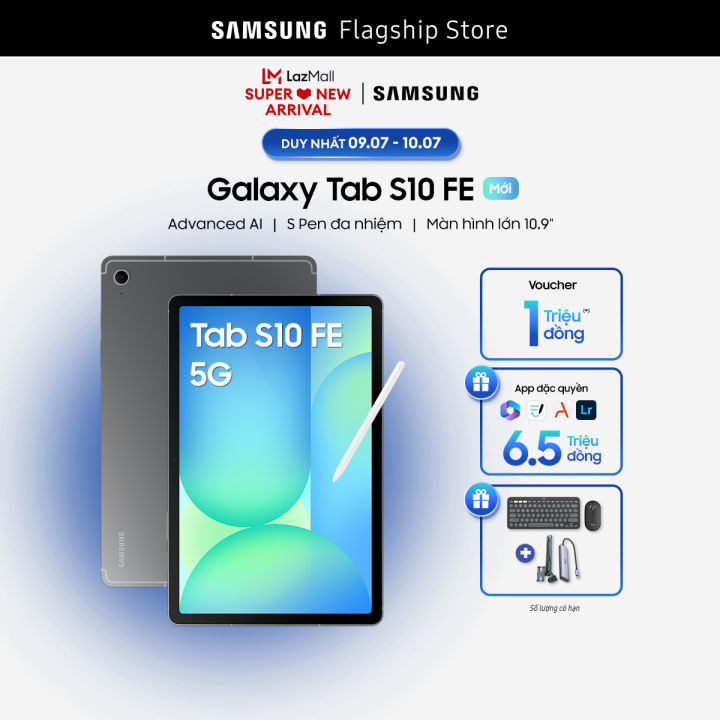 [DUY NHẤT 9-10.7] [COMBO QUÀ LOGITECH VÀ UGREEN] [KIỂM TRA GIỎ HÀNG] Máy tính bảng Samsung Galaxy Tab S10 FE (8GB/128GB), Advanced AI, S Pen đa nhiệm, Màn hình lớn 13.1"
