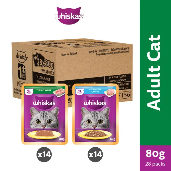 WHISKAS Cat Wet Food for Adult in Tuna And Ocean Fish Flavor 80g (2x14-Pack) | Lazada Philippines