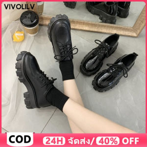 VIVOLILV [ราคาต่ำสุด] 🔥✨  รองเท้าส้นหนาของผู้หญิงเพิ่มความสูง รองเท้าสีดำที่แฟชั่นในฤดูใบไม้ร่วงและฤดูหนาว รองเท้ามาร์ติน