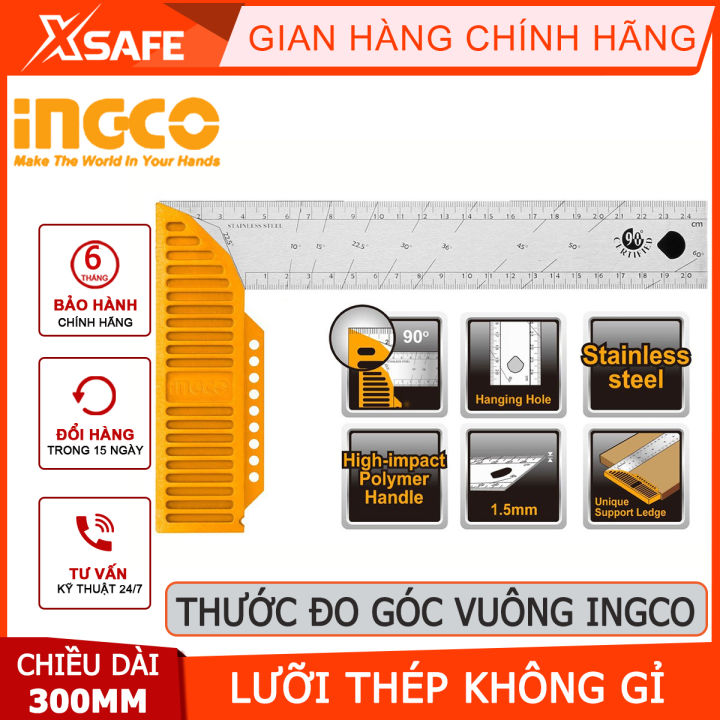 Thước đo góc vuông INGCO HAS123002 | thước ê ke chiều dài 300mm (12") chiều rộng lưỡi dao 40mm độ dày lưỡi dao 1,5mm để đo góc vuông vát cạnh đo bên trong và bên ngoài