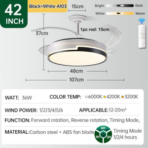 GOGEOUS 42inch ceiling fan with light modern invisible ceiling fan with led light with remote 6 speed strong wind 3 colors dimming chandelier with fan ceiling lights with fan for dinning Living room restaurant