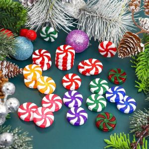 FOUNDTWO 6Pcs Acrylic Christmas Candy Fake Red White Christmas Tree Hanging Pendant Colorful Simulation Candy Ornaments Home