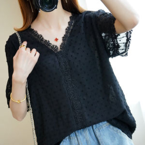 LH.Bigsize รุ่นใหม่มาแรง เสื้อชีฟองคอวีดีเทลูกไม้สวยงามดีเริ่ดมากแม่ Oversize สีพื้นมินิมอล ใส่ชิวๆใส่เที่ยวใส่อยู่บ้าน แต่ละสีคือดีงามมาก