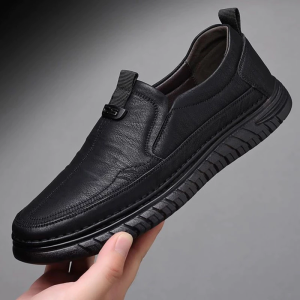 Black Casual Leather Shoes for Men Original with Heels Formal Security Rubber School Shoes Boys Highschool Lace Up Trendy Shoes Korean Version