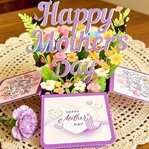 HOUCHU Flower 3D Mothers Day Card Butterfly Best Wishes Flower Pop Up Card Surprise Creative Mom Greeting Card Mothers Day Gift