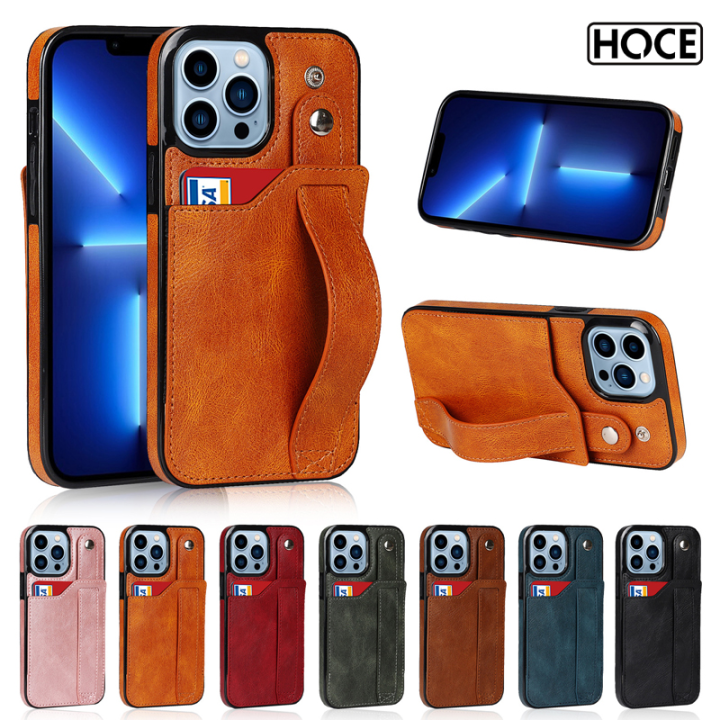 Hoce dây đeo cổ tay Ví đứng Ốp lưng cho iPhone 13 Pro max 11 12 14 15 ...