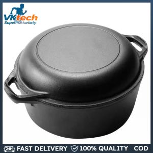 2 in 1 Iron Dutch Oven with Skillet Lid Skillet Cookware Pan Set for Bread Frying Baking Camping BBQ