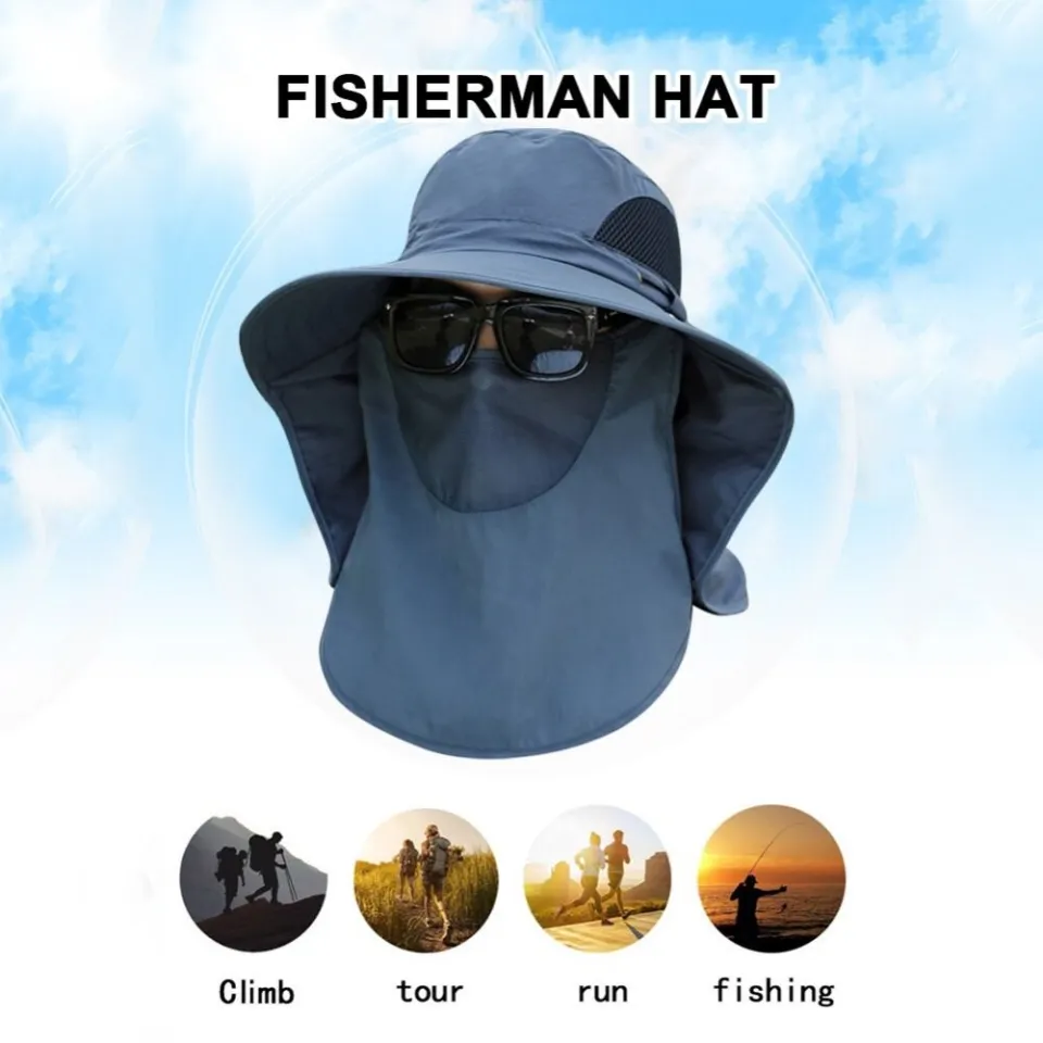 Multipurpose Outdoor Climbing Fishing Tourism Brim Sun Fisherman Hat Summer  Men Multifunction Bucket Hat Sun Protection Cap Dark Blue