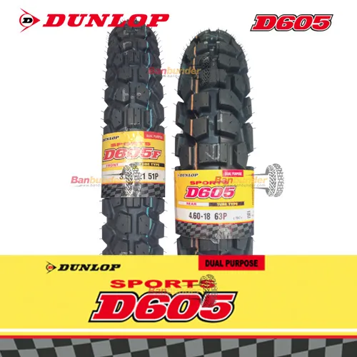 PAKET BAN DUNLOP D605 3.00-21 DAN 4.60-18 (TRAIL) Ban Motor Dual