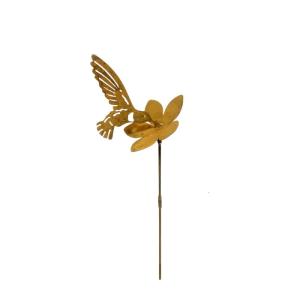 Antique Hummingbird Flower Iron Stake with Realistic Design Outdoor Yard Lawns Decoration Landscaping Accessories