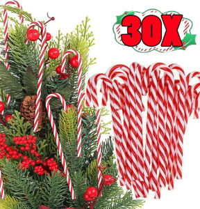 30Pcs Christmas Candy Cane Hanging Ornaments / Christmas Tree Hanging Decorations / Plastic Twisted Crutch Ornaments for Xmas Crafts Indoor Outdoor Decor