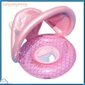 【New Arrival】 Baby Mermaid Swim Ring Blow Up Swim Tube Leakproof Inflatable Pool Floats with Handles & Seat Pool Rings for Pool Beach