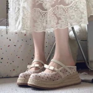 [Free Shipping] Small-Sized Wedge-Heeled Sandals For Women 2026 New Summer Collection Casual Slip-On Sandals With A Closed-Toe Design Featuring A Mesh Upper And Thick Soles