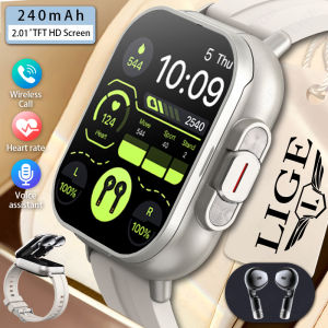 LIGE NFC Smart Men Watch TWS 2-in-1 Headset Bluetooth Call Heart Rate Blood Pressure Health Monitoring Headphones Play Music Smart Watches For Men + Box