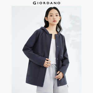 GIORDANO Women Jackets Drawstring Waist Hooded Jackets Big Pockets Metal Buttons Windproof Fashion Casual Loose Jackets 05373063
