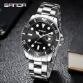 SANDA 1099 Men's Quartz Watch Luxury Fashion Green Date Pointer with Stainless Steel Strap Wristwatches for Male Watches. 