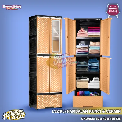 Tabitha LS2PL - Lemari Pakaian Plastik Gantung dengan Laci Lemari Pintu Rak Serbaguna dan Cermin