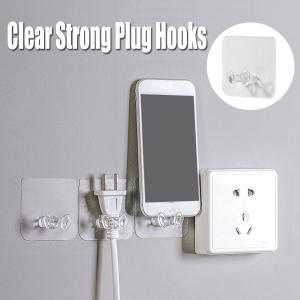 Calistouk 5pcs Thicken Self-Adhesive Clear Strong Plug Hooks Wall Storage Plastic Pasting Hook Home Office Supply