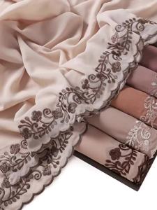ผ้าคลุมแต่งขอบด้วยลูกไม้ยาวสี่แฉกชีฟองติดมุกสีทึบผ้าพันคอยาวระบายอากาศได้ดีน้ำหนักเบา