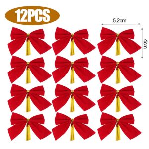 🎄Ready Stock🎄36Pcs Mini Christmas Bow Red Glitter Ribbons Bow Xmas Tree Hanging Pendant Ornament Navidad New Year Party DIY Gifts Supplies