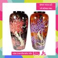 Bình hoa gỗ lớn vẽ cành hoa mai đào mỹ nghệ cao cấp - Cao 30cm. 