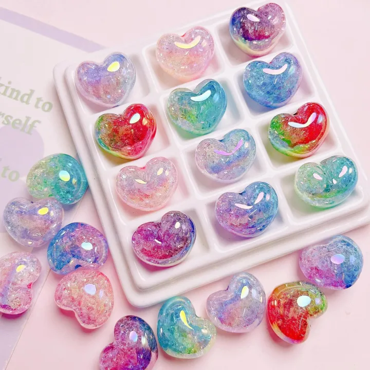 ลูกปัด หัวใจ ทูโทน เคลือบ UV ขนาด 18x22mm อุปกรณ์เสริมงานฝีมือ งาน DIY ...