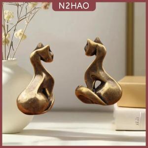 N2HAO  Đồng thau mèo bức tượng cổ điển đồng thau điêu khắc máy tính để bàn thủ công trang trí nhỏ nhà văn phòng mèo bức tượng trang trí nội thất