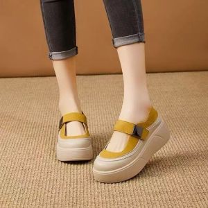 Free Shipping WomenS Thick-Soled Flats 2026 Summer New Collection Breathable Soft Leather Casual Round-Toe Height-Increasing With Velcro Straps