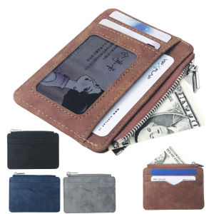 Men Card Wallet Short Matte PU Leather Front Pocket Credit Card Id Case Card Holder Minimalist Purse