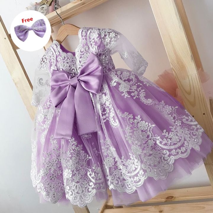 Girls Evening Party Long Lace Dress Kids Biethday Dresses For