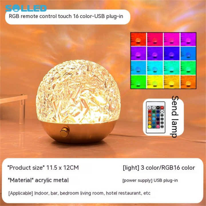 Water Ripple Projector LED Night Lights 3 Colors Remote Crystal Table ...