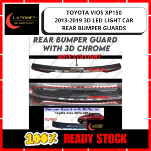TOYOTA VIOS XP150 2013-2019 3D LED LIGHT CAR REAR BUMPER GUARDS STEP PROTECTOR CHROME STAINLESS STEEL ABS