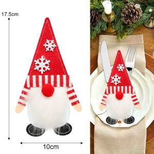 10ชิ้นผู้ถือมีดคริสต์มาสสูทถุงใส่อุปกรณ์บนโต๊ะอาหารสวีเดนซานต้า Gnome มีดที่วางเครื่องเงินส้อมกระเป๋าเครื่องประดับอาหารเย็นฉลองคริสต์มาส