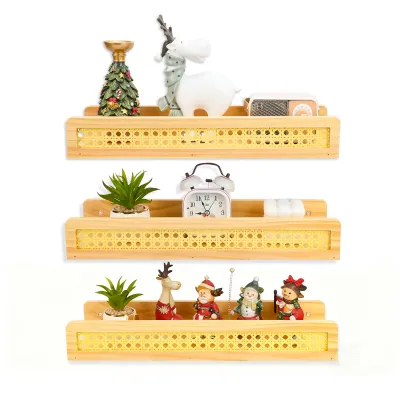 Wall Mounted Rattan Storage Rack Hanging Storage Shelf Rack For Home Living Room Decor Rattan Book Shelf Decorative Shelf