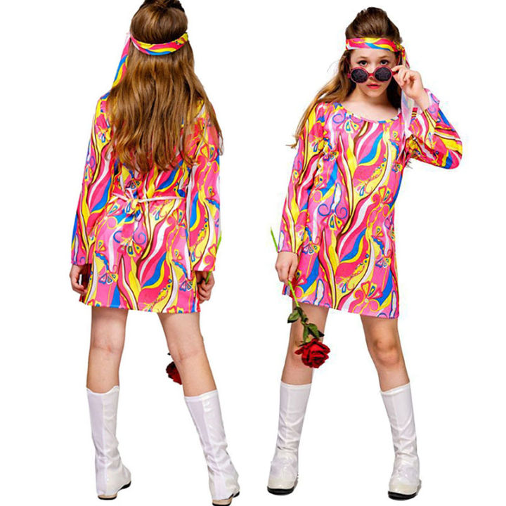 lilysshop 2Pcs 60s 70s Outfit for Girls Kids Hippie Costume Bell